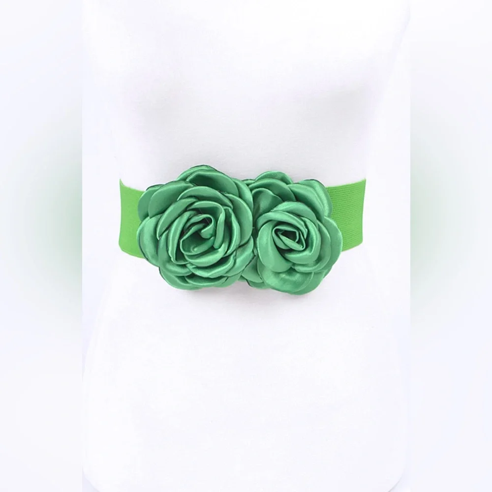 Satin Flower Elastic Waist Statement Belt